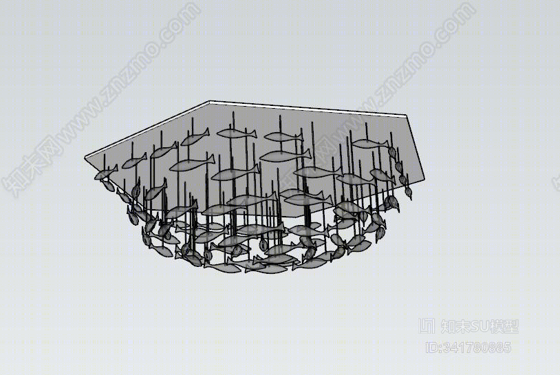 鱼群水晶吊灯SU模型下载【ID:341780885】