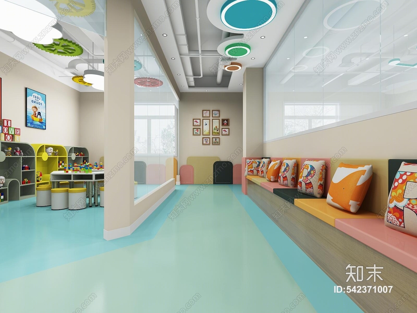 现代幼儿园活动区过道3D模型下载【ID:542371007】
