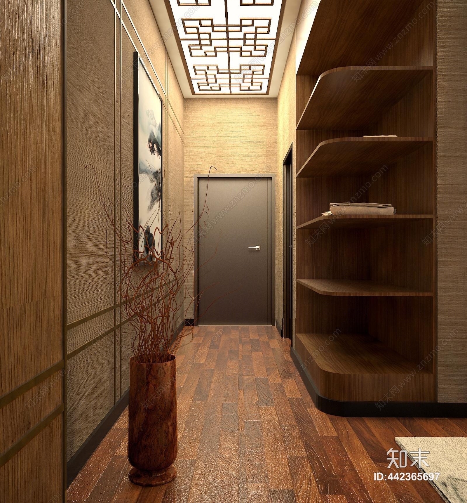 新中式酒店客房3D模型下载【ID:442365697】