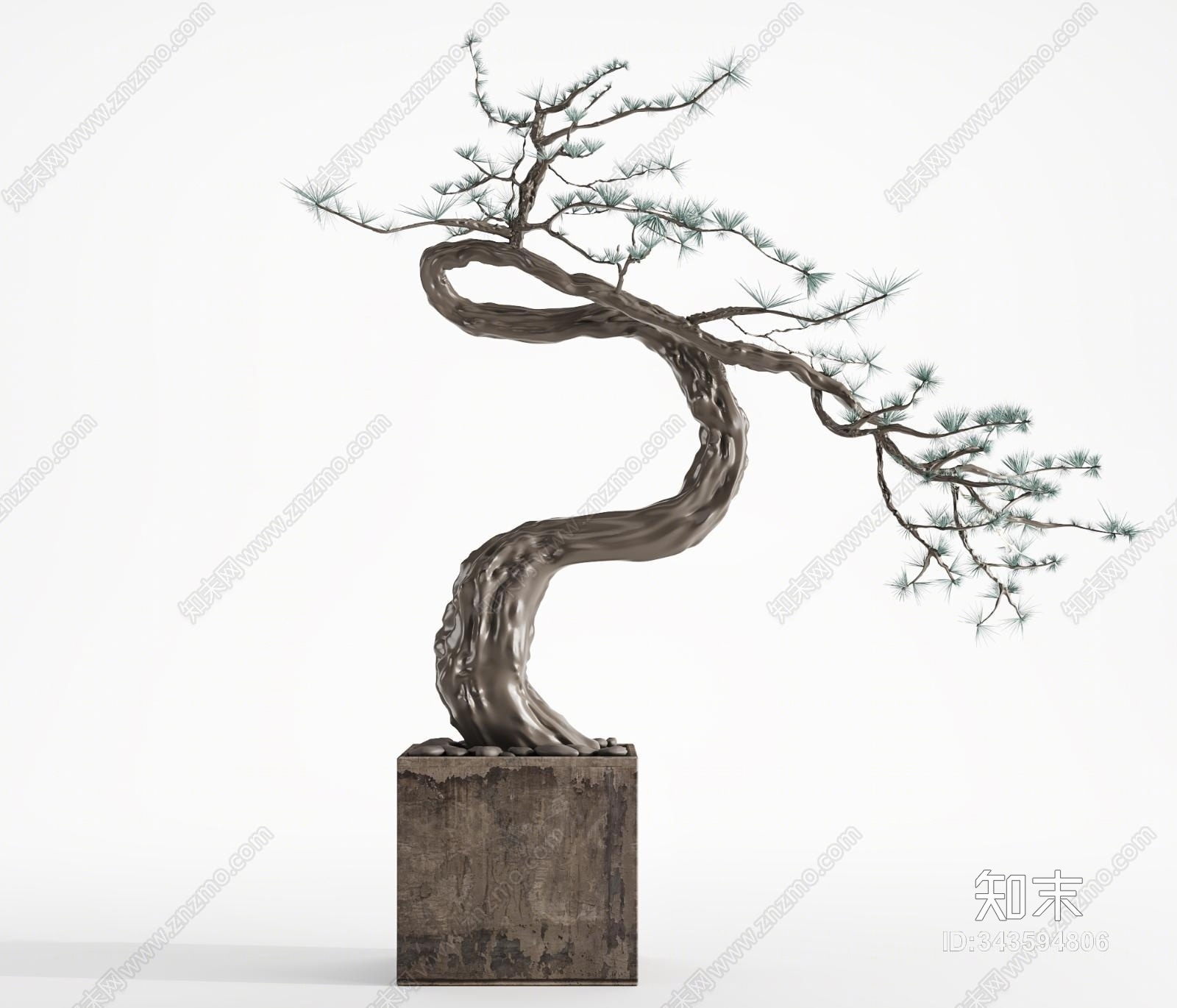 中式迎客松盆景3D模型下载【ID:343594806】
