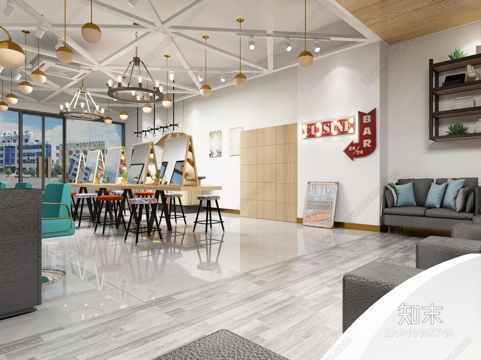 工业风理发店3D模型下载【ID:946485749】