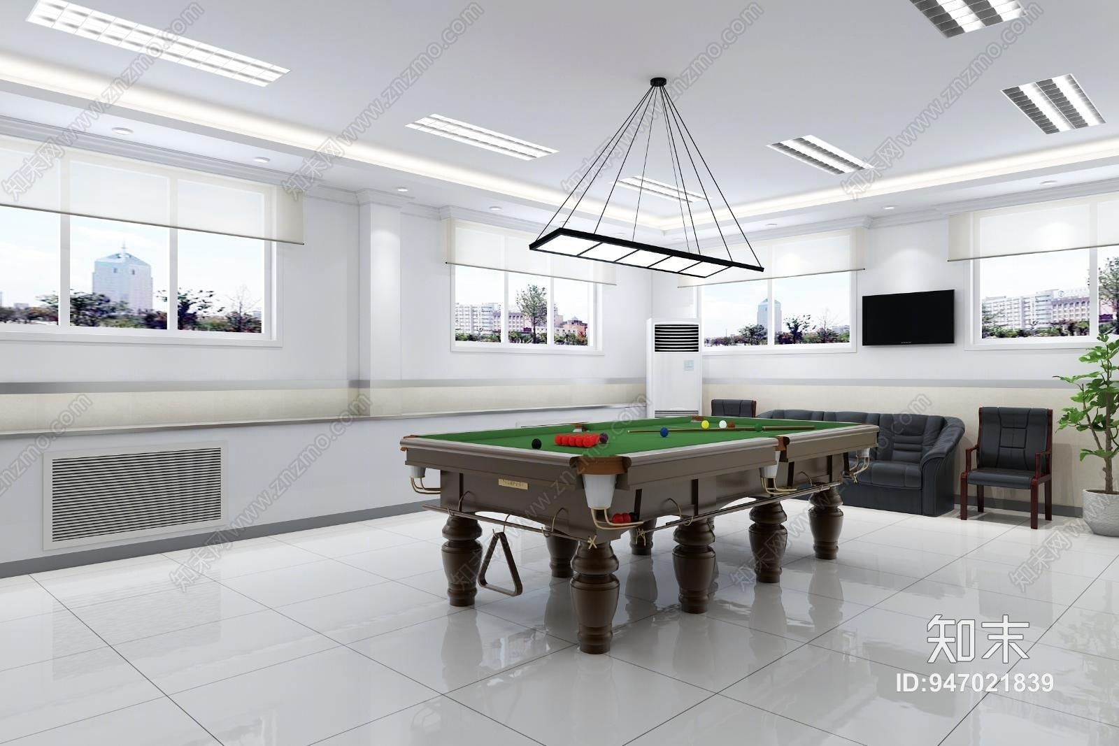 现代休闲娱乐台球室3D模型下载【ID:947021839】