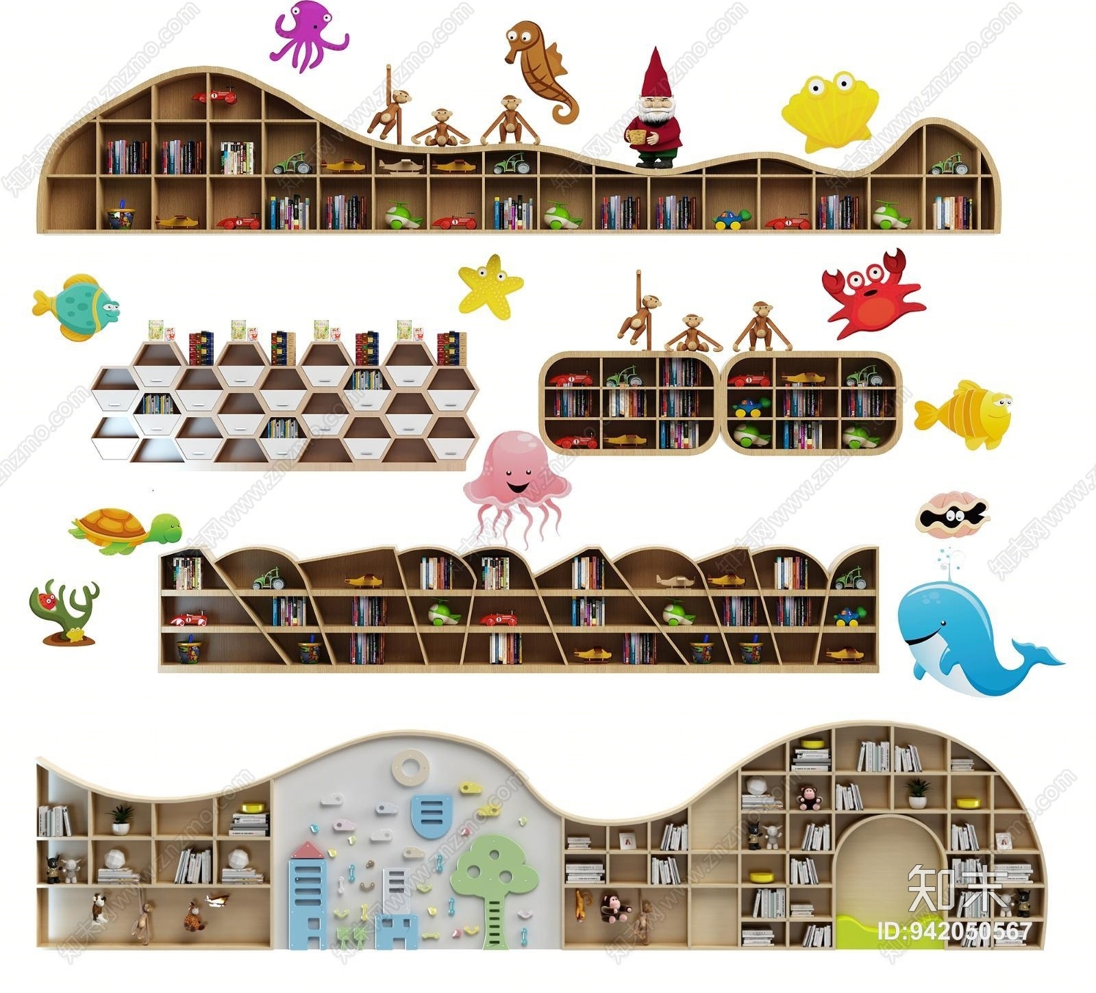 现代图书馆书柜装饰边柜3D模型下载【ID:942050567】