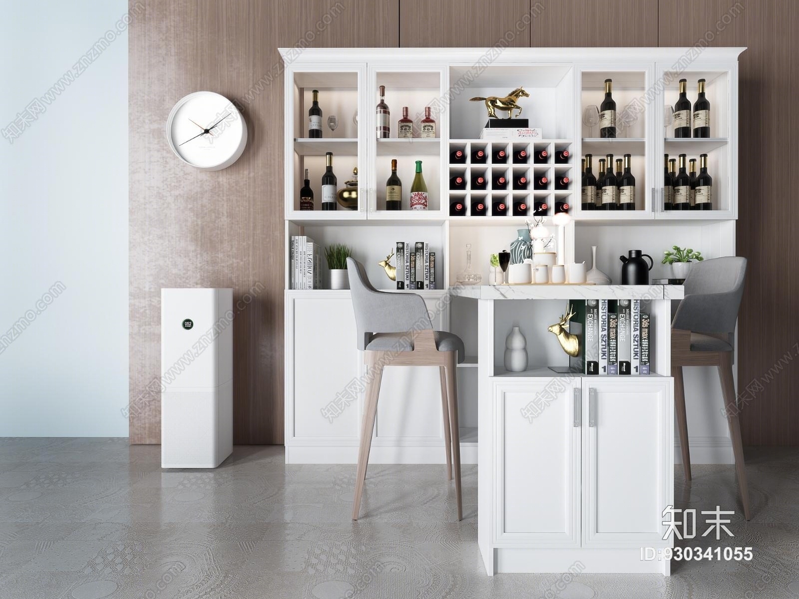 现代吧台酒柜组合3D模型下载【ID:930341055】