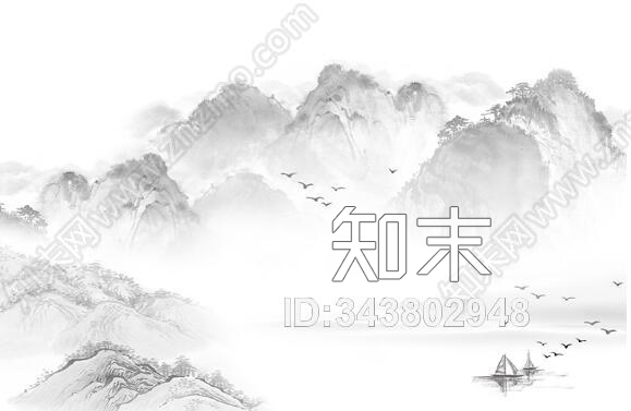 新中式山水壁画贴图下载【ID:343802948】