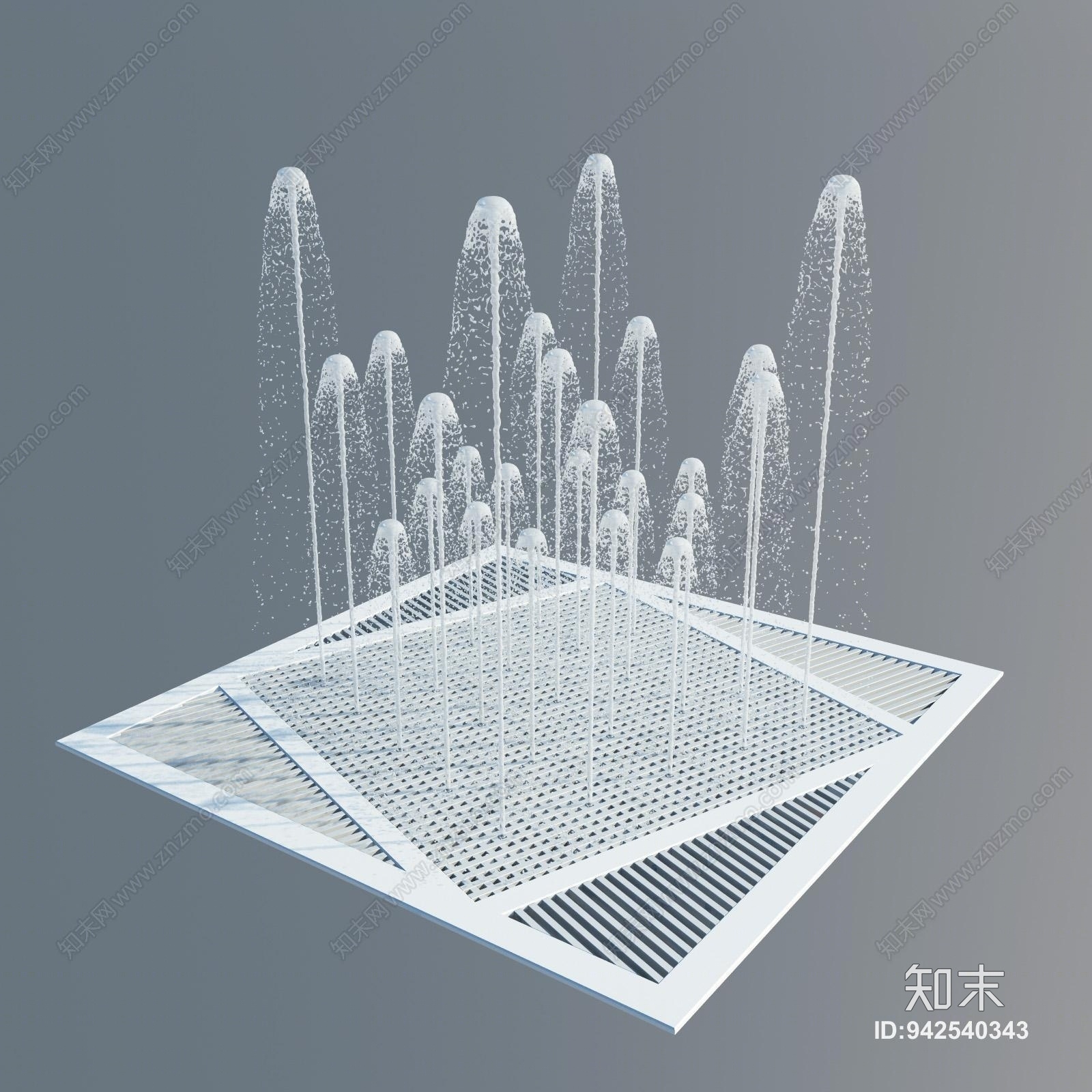 现代户外景观欧式喷泉旱喷水景3D模型下载【ID:942540343】