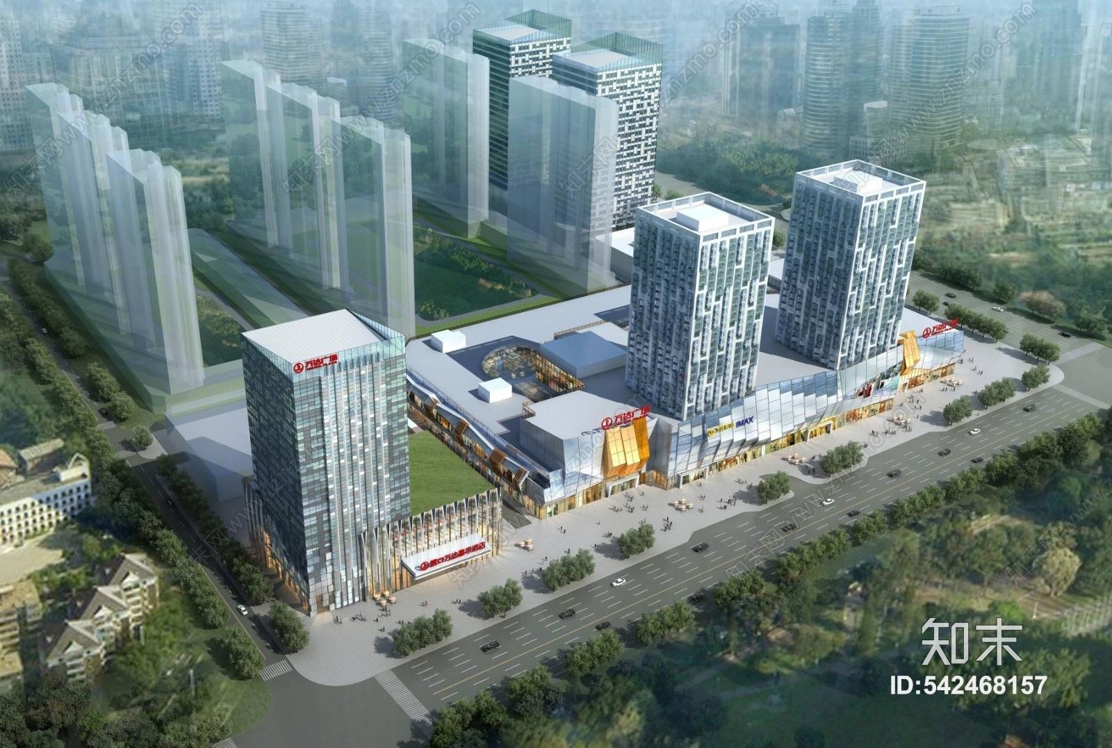 现代万达广场现代商业综合体高层酒店办公楼3D模型下载【ID:542468157】