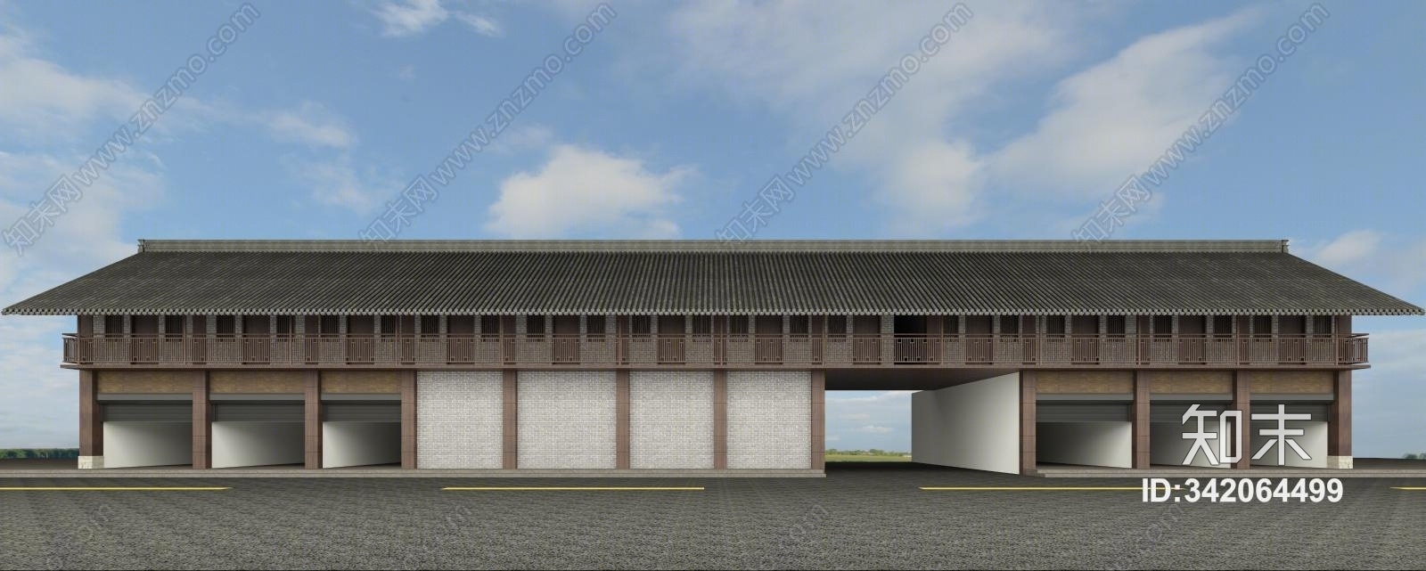 中式建筑外观3D模型下载【ID:342064499】