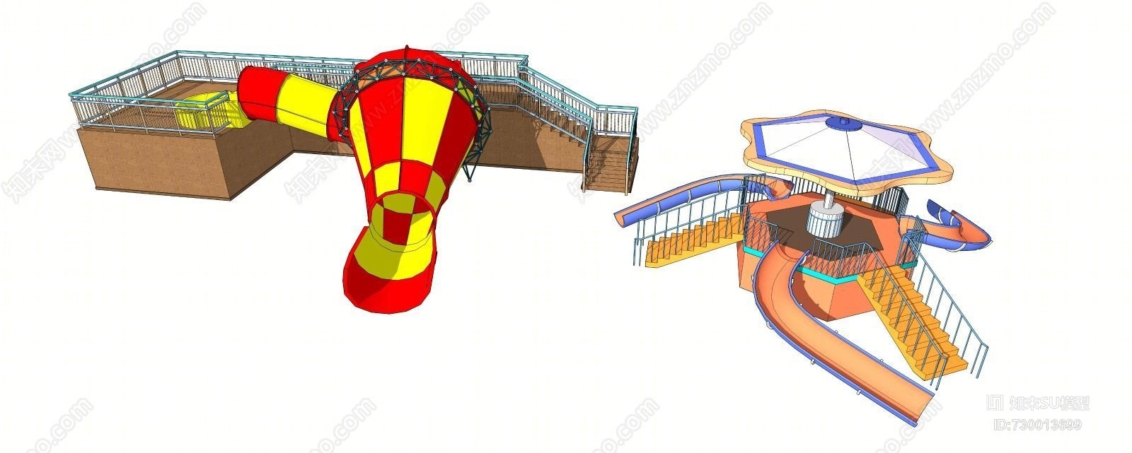 儿童游乐设施小喇叭儿童滑梯组合SU模型下载【ID:730013699】