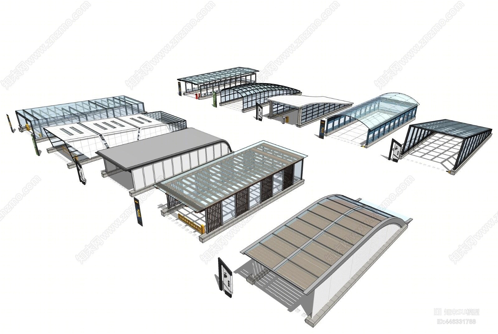 现代地下车库入口雨棚SU模型下载【ID:446331788】