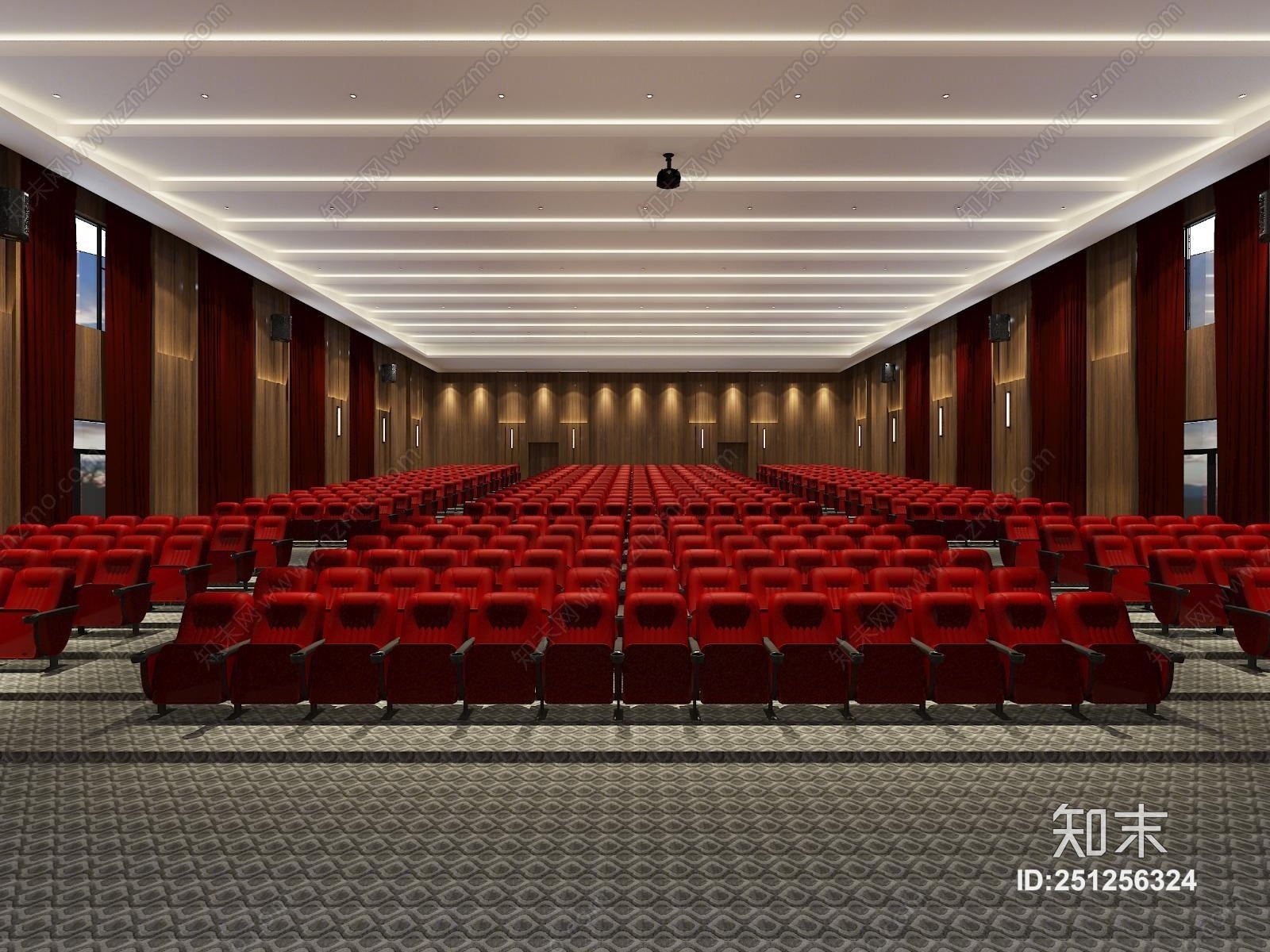 现代宾馆开会大礼堂3D模型下载【ID:251256324】