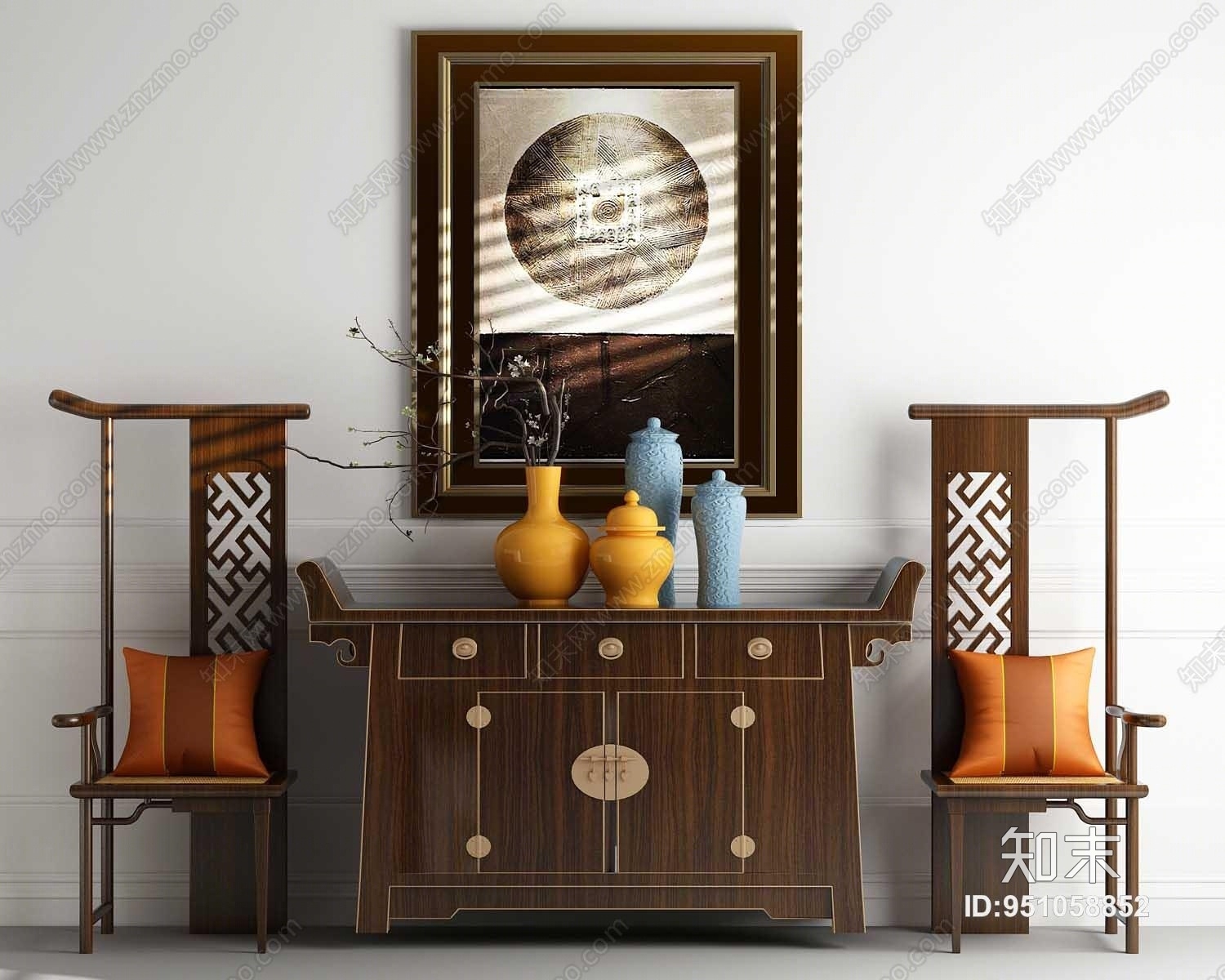 新中式椅子边柜摆件3D模型下载【ID:951058852】