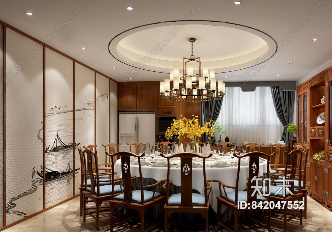 新中式餐厅黄花梨家具3D模型下载【ID:842047552】