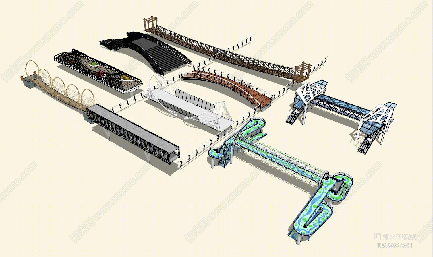 现代风格人行天桥SU模型下载【ID:950920361】