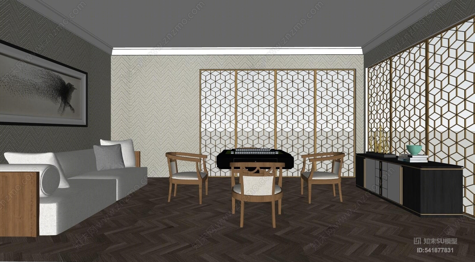 新中式棋牌室SU模型下载【ID:541877831】