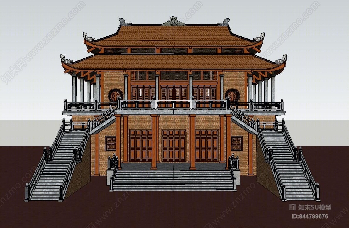 中式寺庙塔楼SU模型下载【ID:844799676】