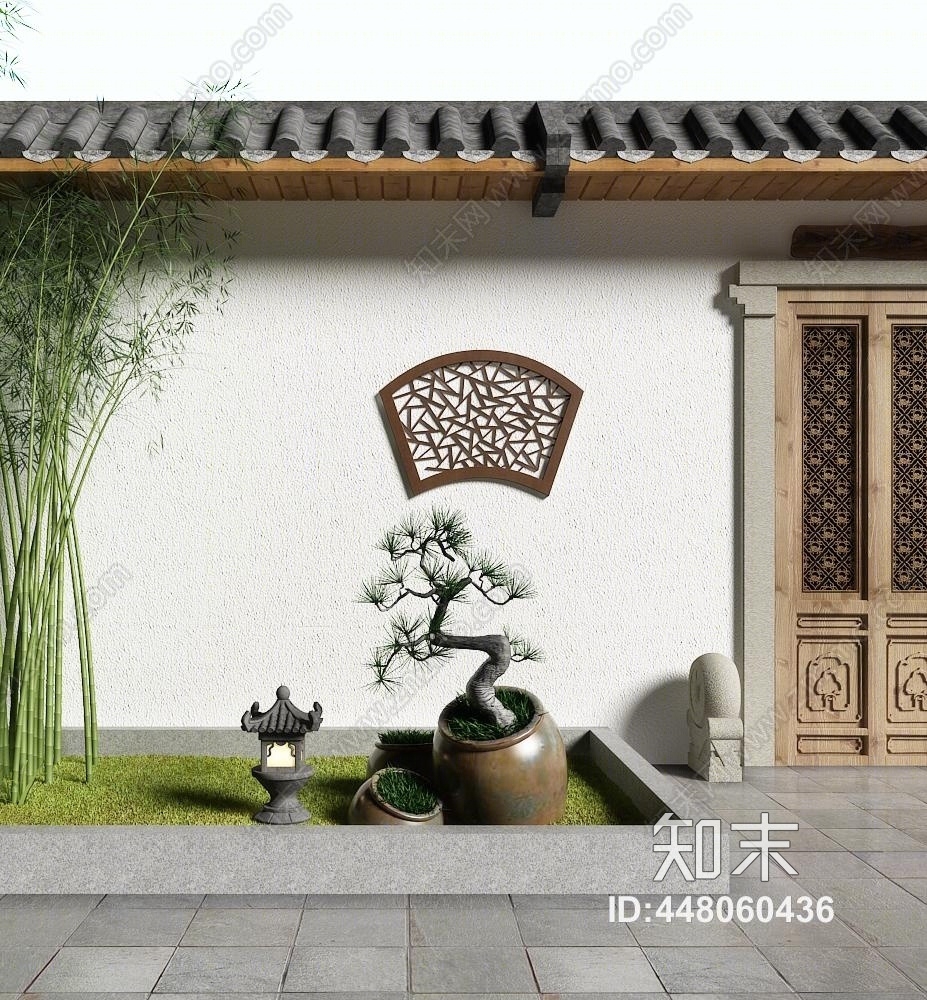 新中式庭院3D模型下载【ID:448060436】