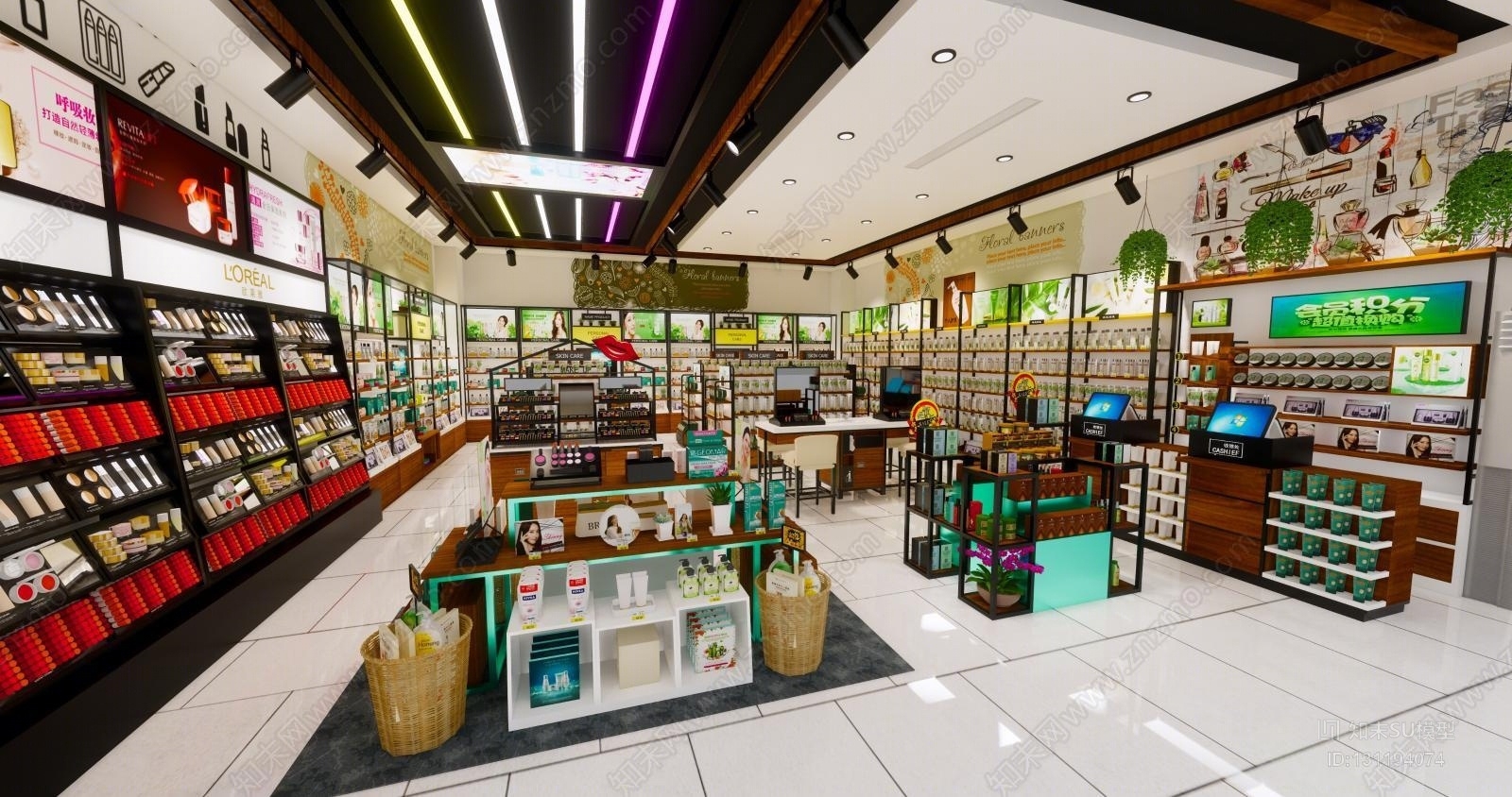 现代化妆品美容护肤品店铺SU模型下载【ID:131194074】