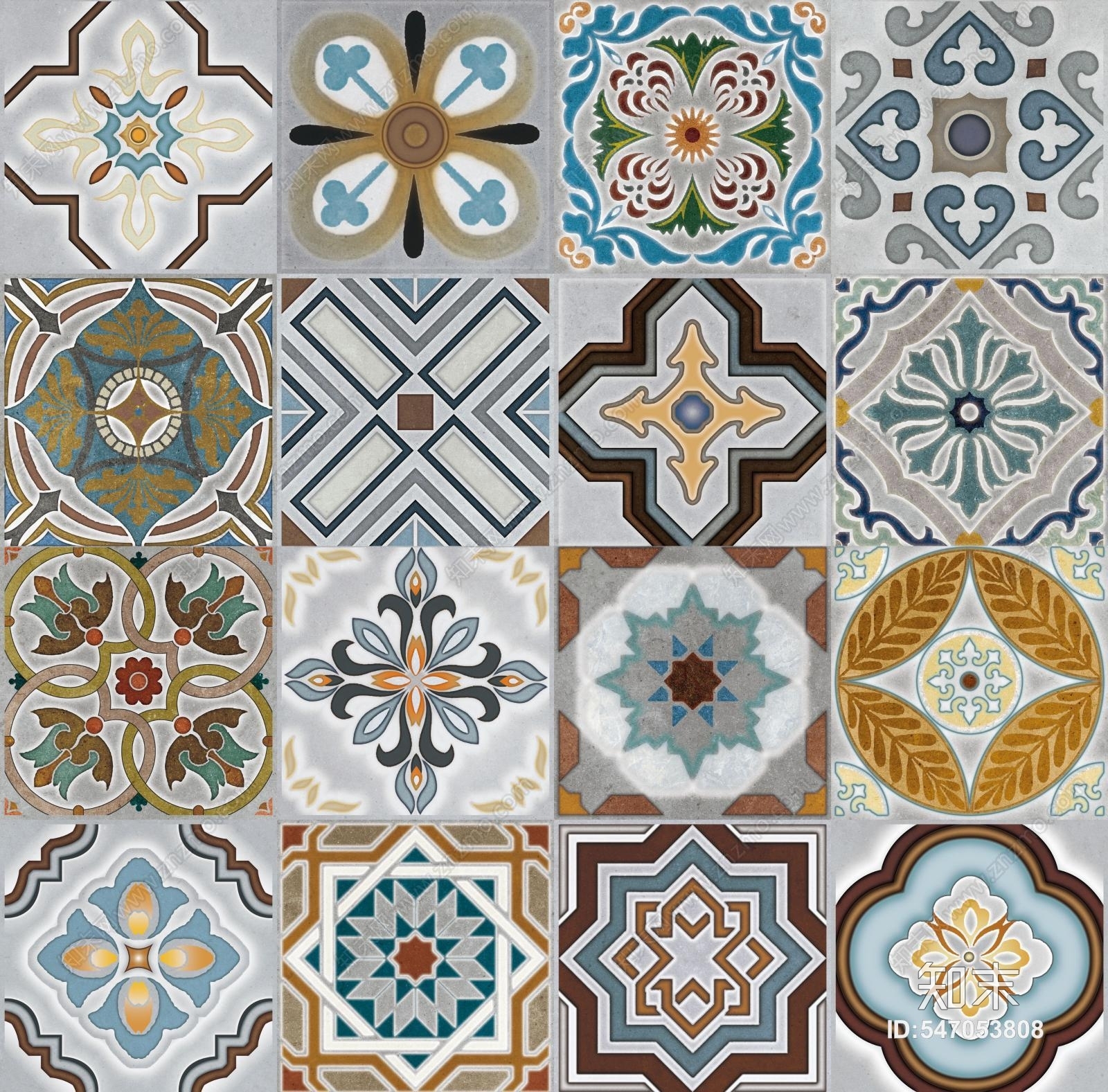 仿古花砖厨房卫生间阳台酒店餐厅贴图下载【ID:547053808】