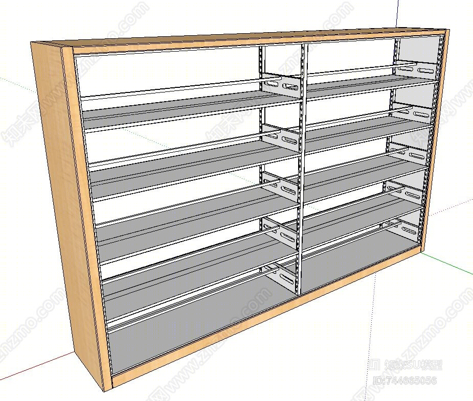 现代图书馆钢木双面书架SU模型下载【ID:744665056】