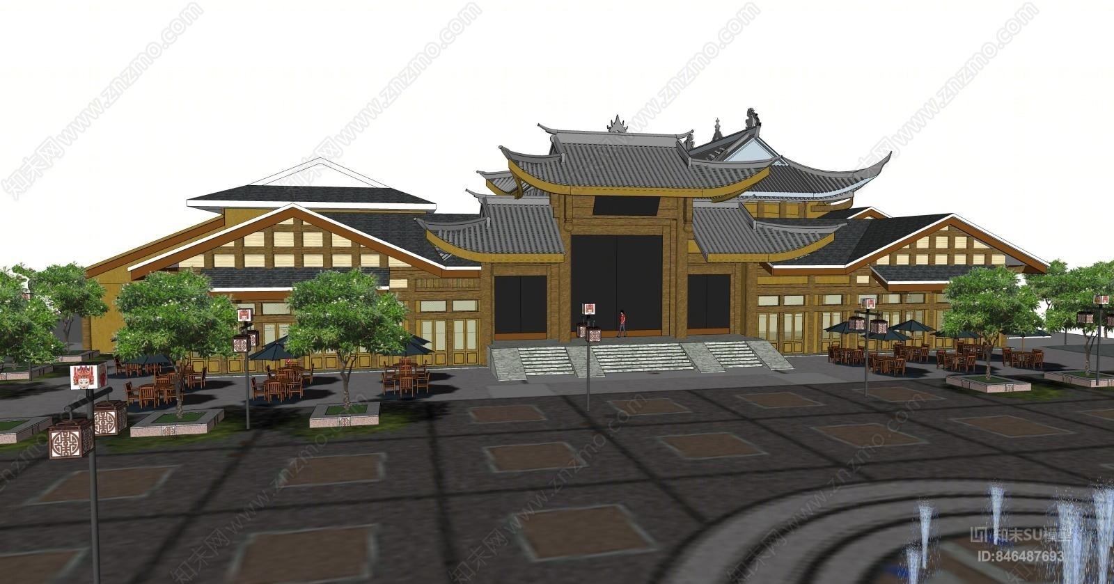 中式古典寺庙建筑SU模型下载【ID:846487693】