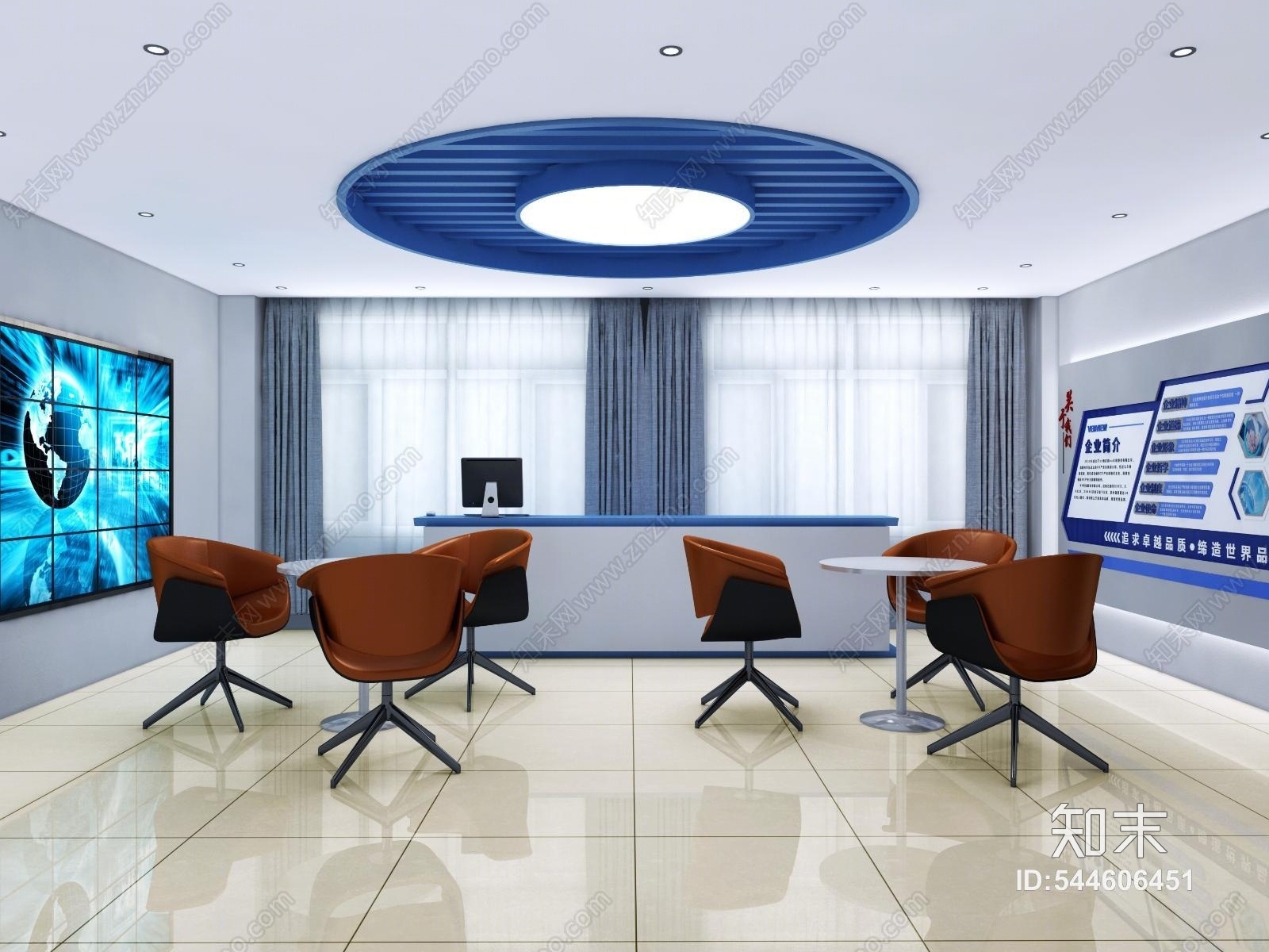 现代展厅休息室效果图3D模型下载【ID:544606451】