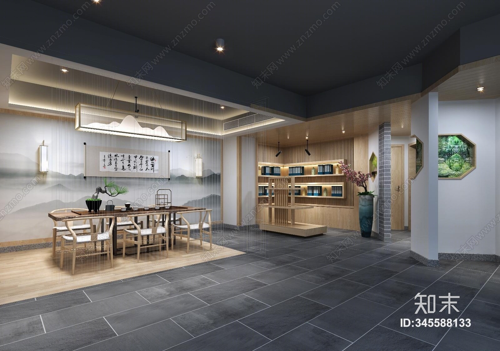 中式茶室3D模型下载【ID:345588133】