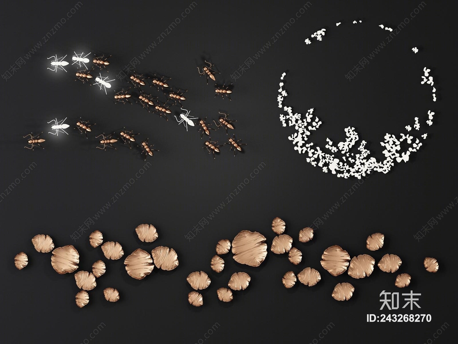 现代轻奢蚂蚁盘子金属墙饰挂件3D模型下载【ID:243268270】
