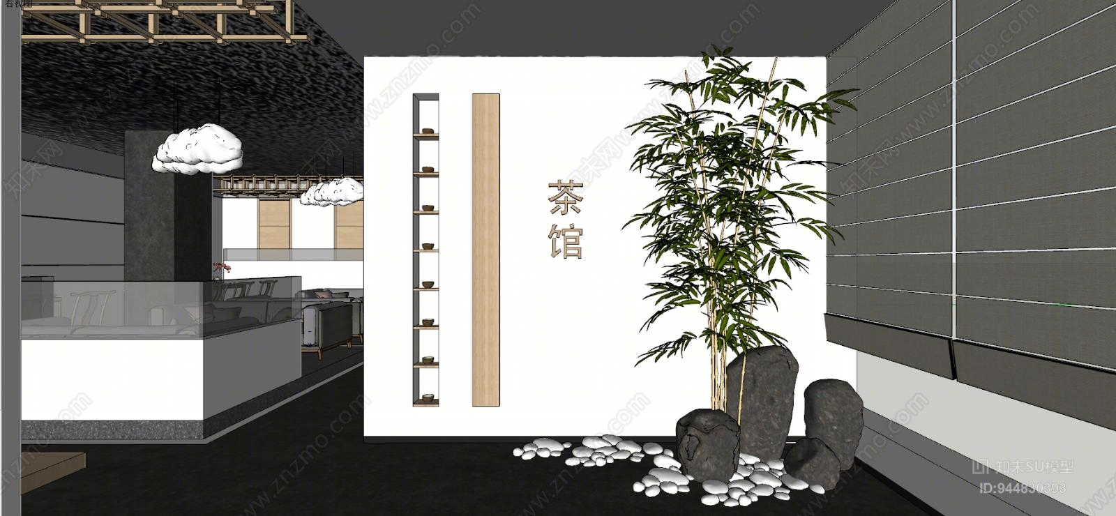 新中式禅意茶室SU模型下载【ID:944830393】