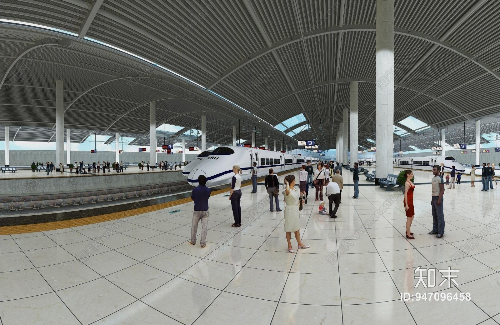 现代火车月台3D模型下载【ID:947096458】