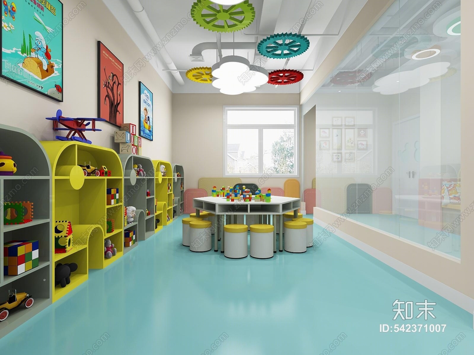 现代幼儿园活动区过道3D模型下载【ID:542371007】