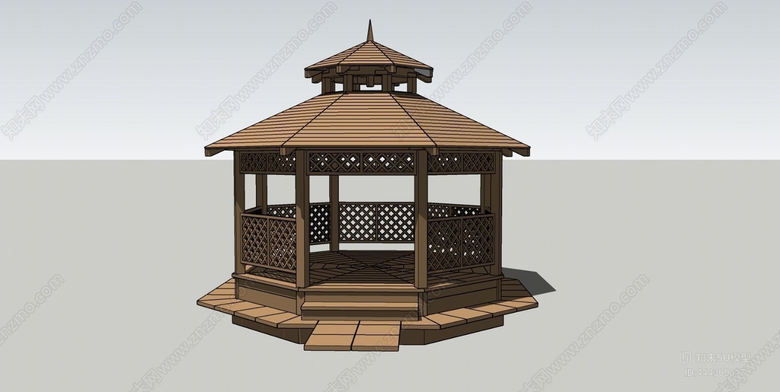欧式防腐木八角亭SU模型下载【ID:444309817】