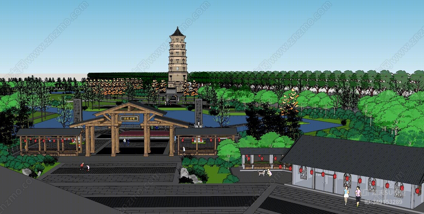 中式风格简模规划SU模型下载【ID:349153289】