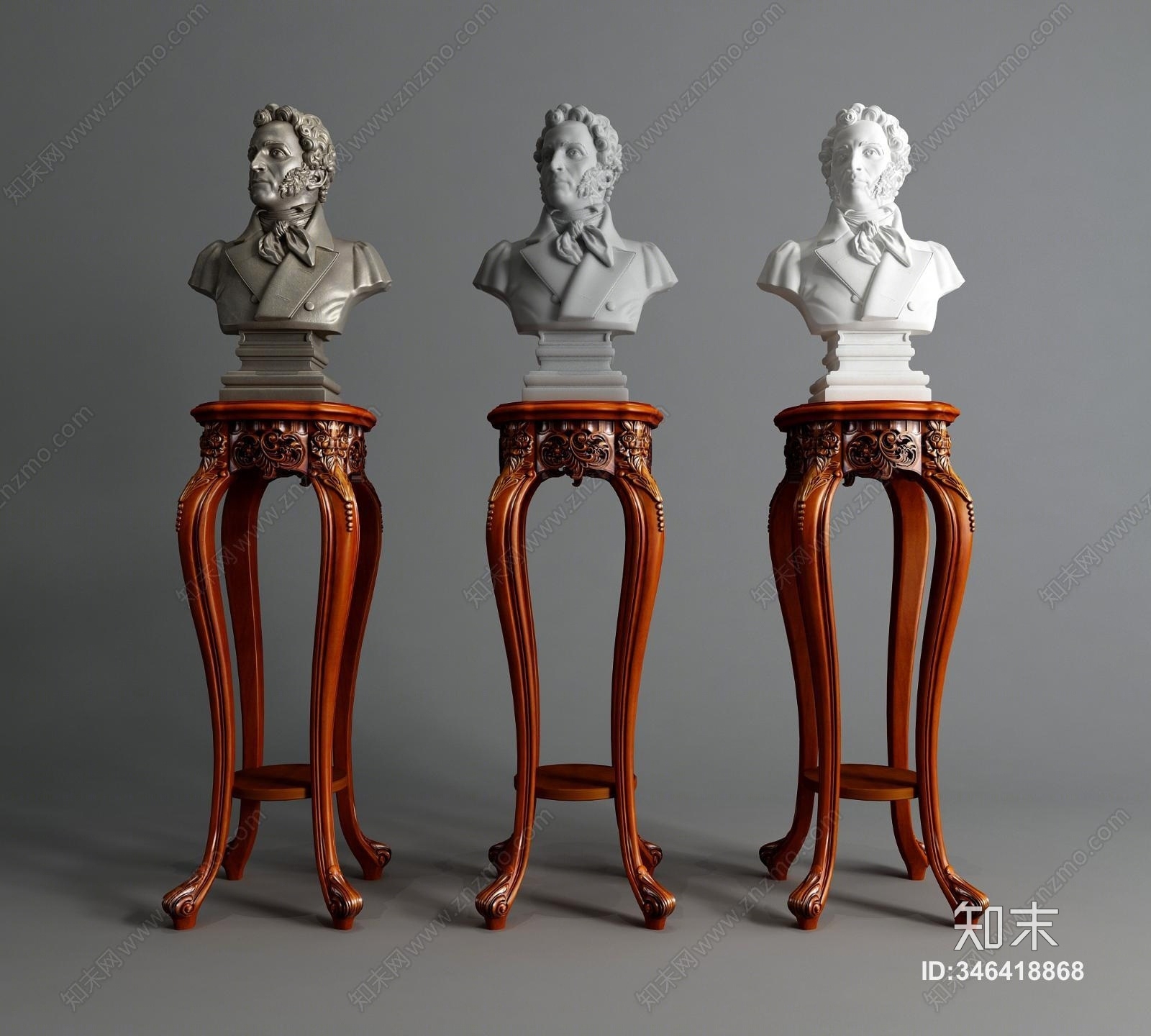 欧式古典铜质人物头像3D模型下载【ID:346418868】