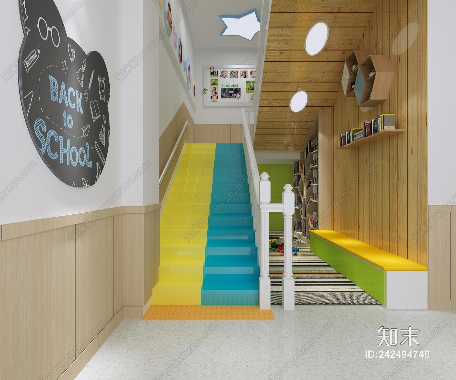 现代幼儿园楼梯间3D模型下载【ID:242494740】
