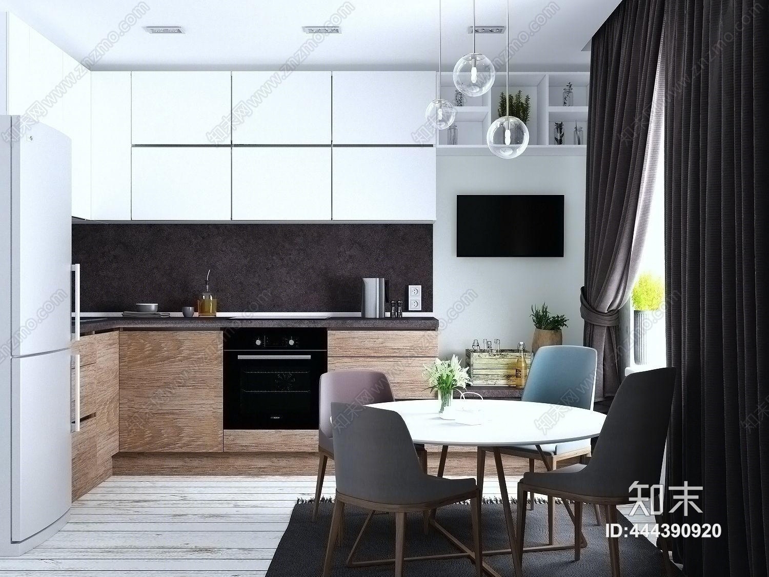 现代厨房橱柜模型3D模型下载【ID:444390920】