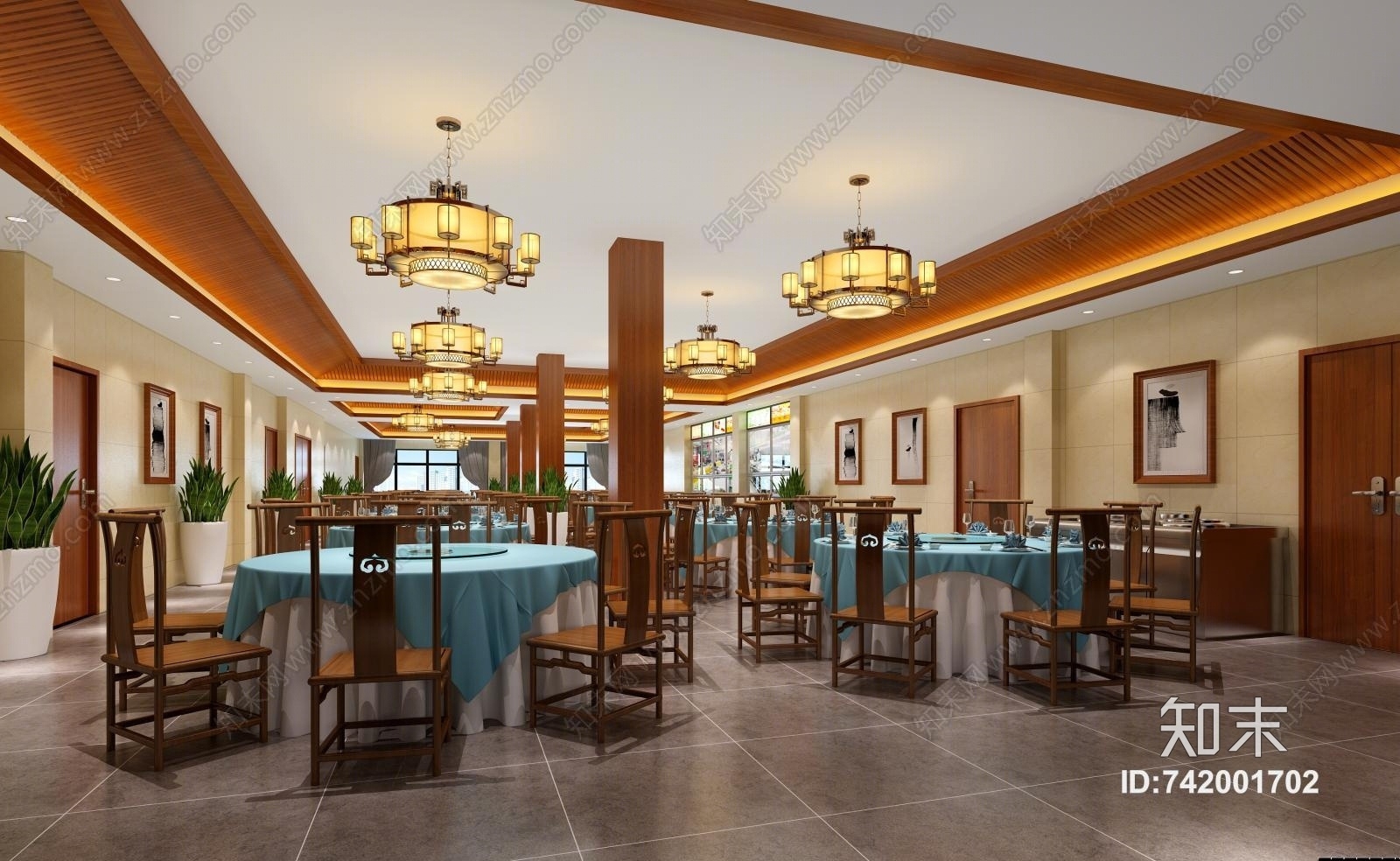 新中式暨南大学华文学院三层食堂包厢3D模型下载【ID:742001702】