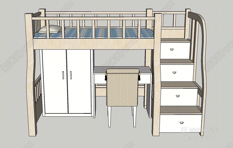 现代风格上下床SU模型下载【ID:543736307】