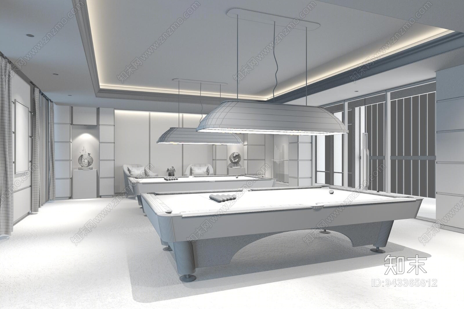 现代风格台球厅3D模型下载【ID:943365812】