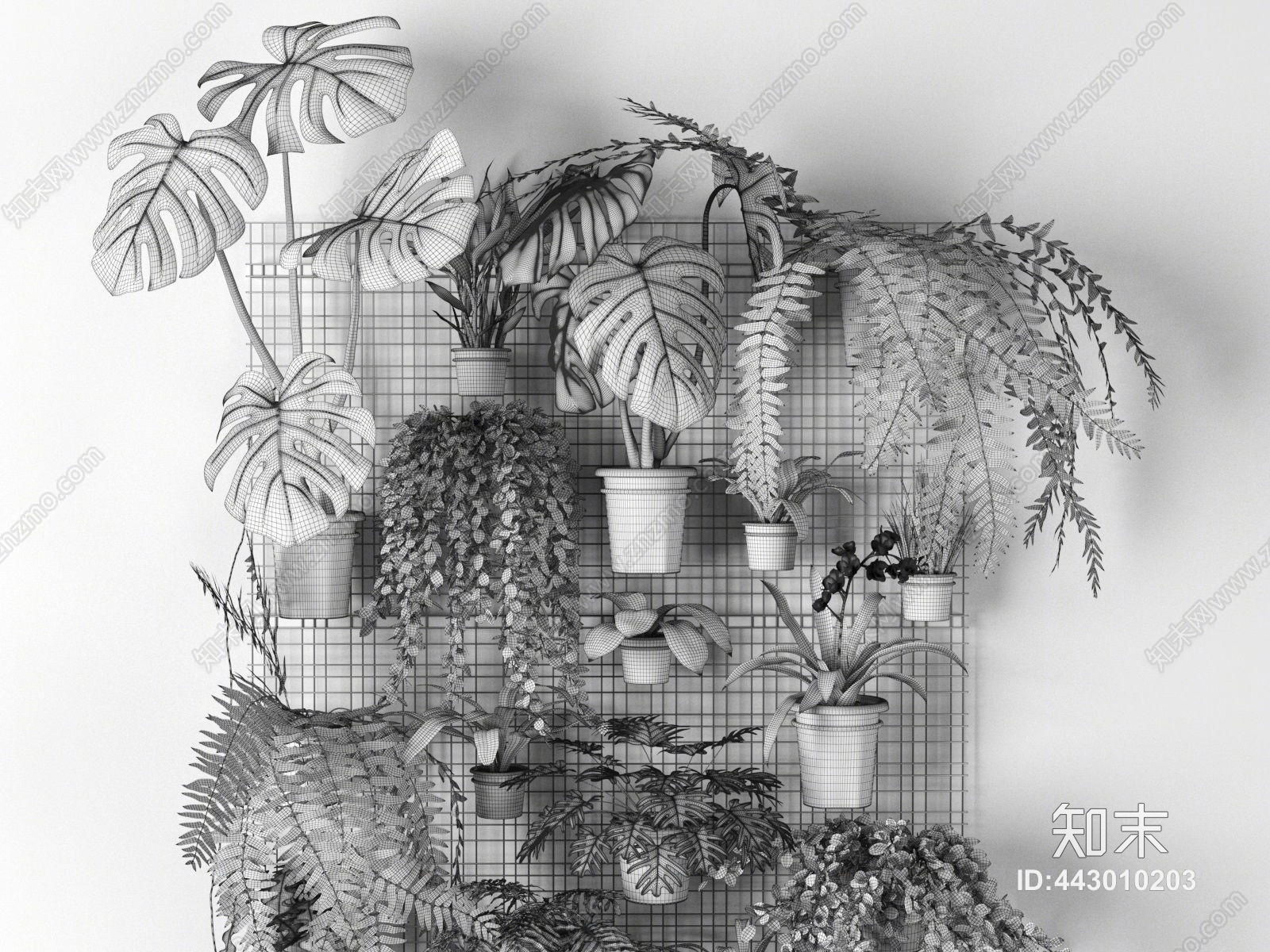 现代绿植盆栽植物墙组合3D模型下载【ID:443010203】