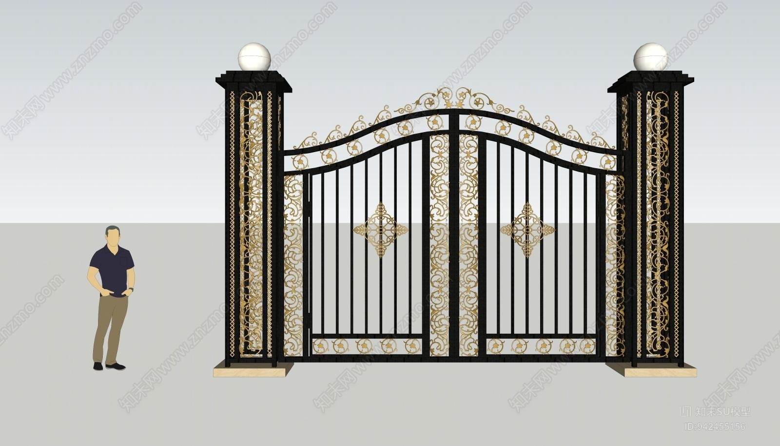 欧式铁艺大门SU模型下载【ID:942455156】