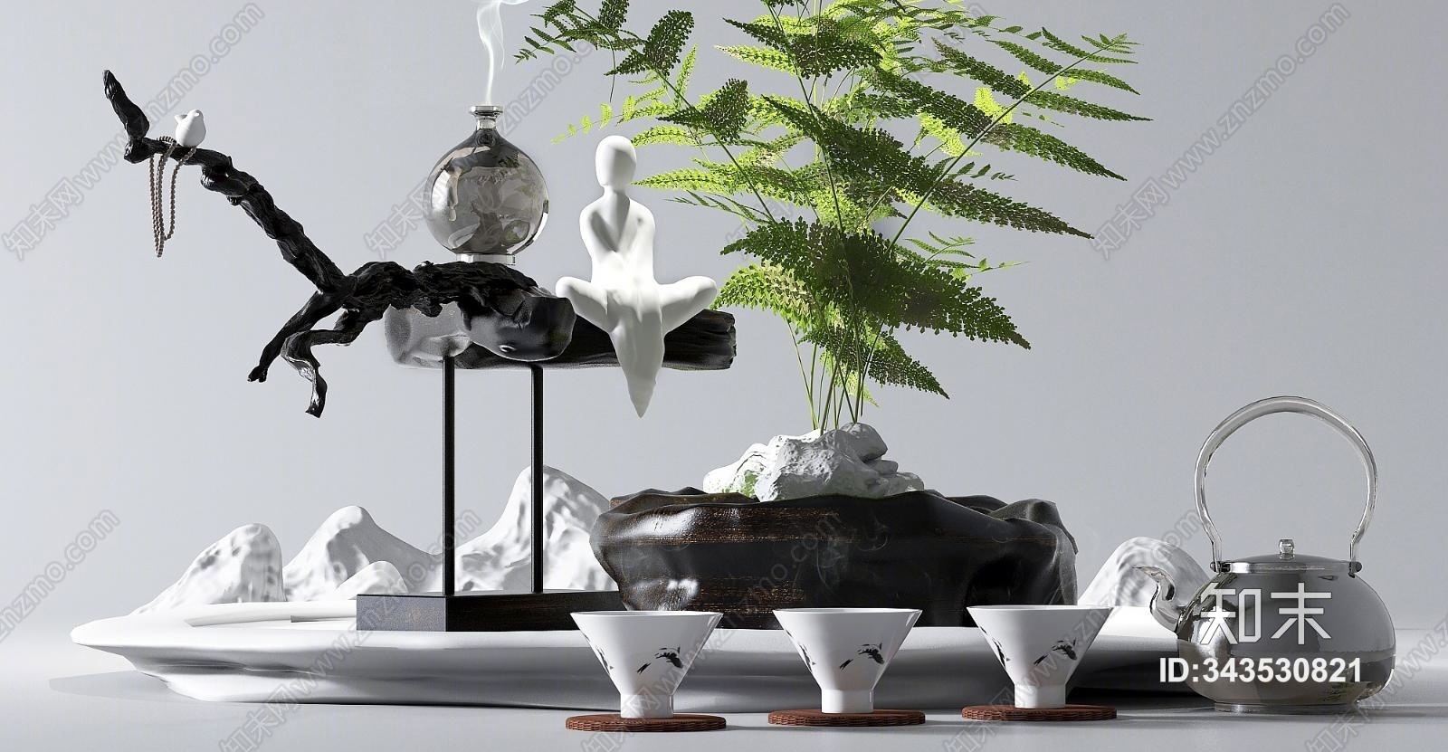 新中式盆景3D模型下载【ID:343530821】