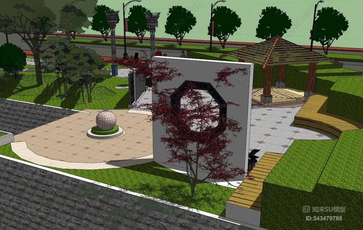 现代带状广场景观SU模型下载【ID:543479788】