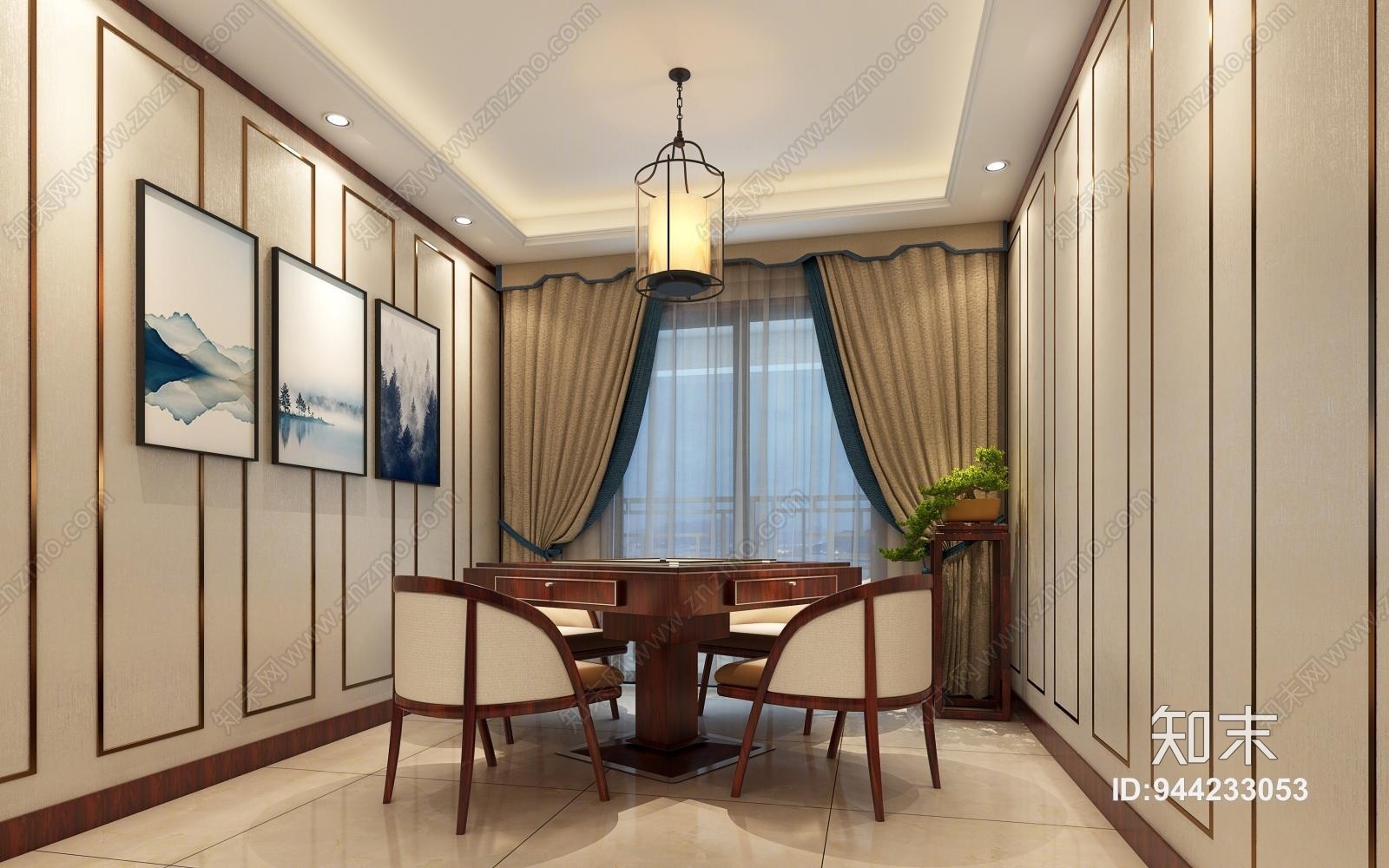 新中式家居娱乐麻将房3D模型下载【ID:944233053】
