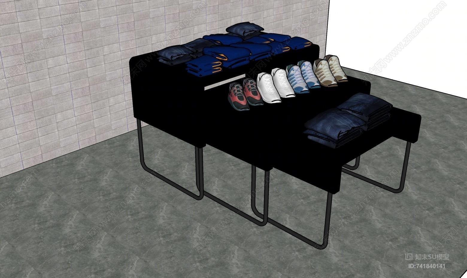 现代服装厅展示柜SU模型下载【ID:741840141】