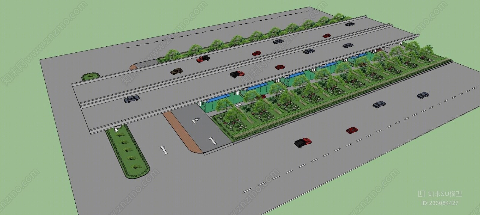 高架公路下的网球场尺子SU模型下载【ID:233054427】