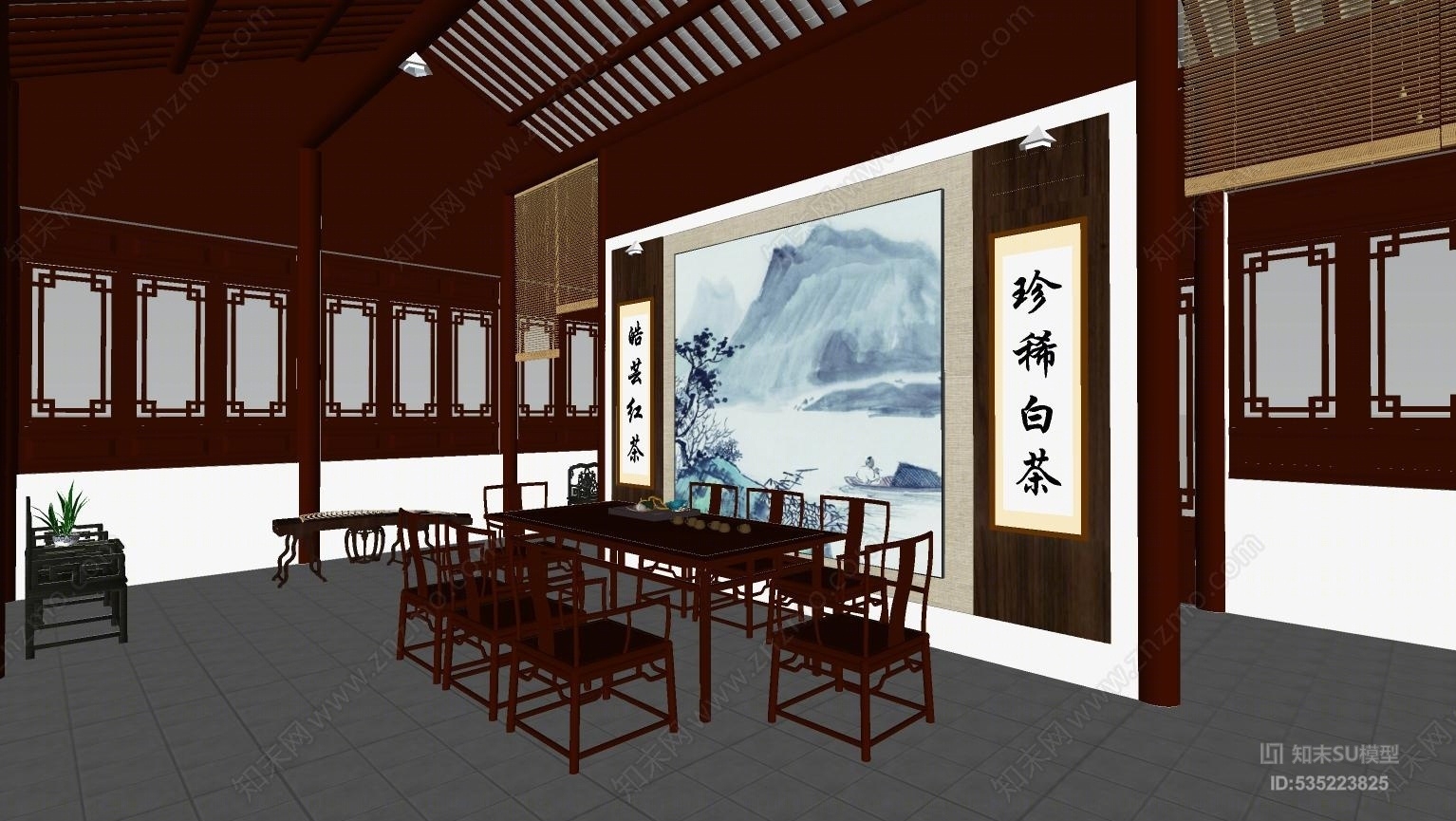 中式茶艺展厅SU模型下载【ID:535223825】