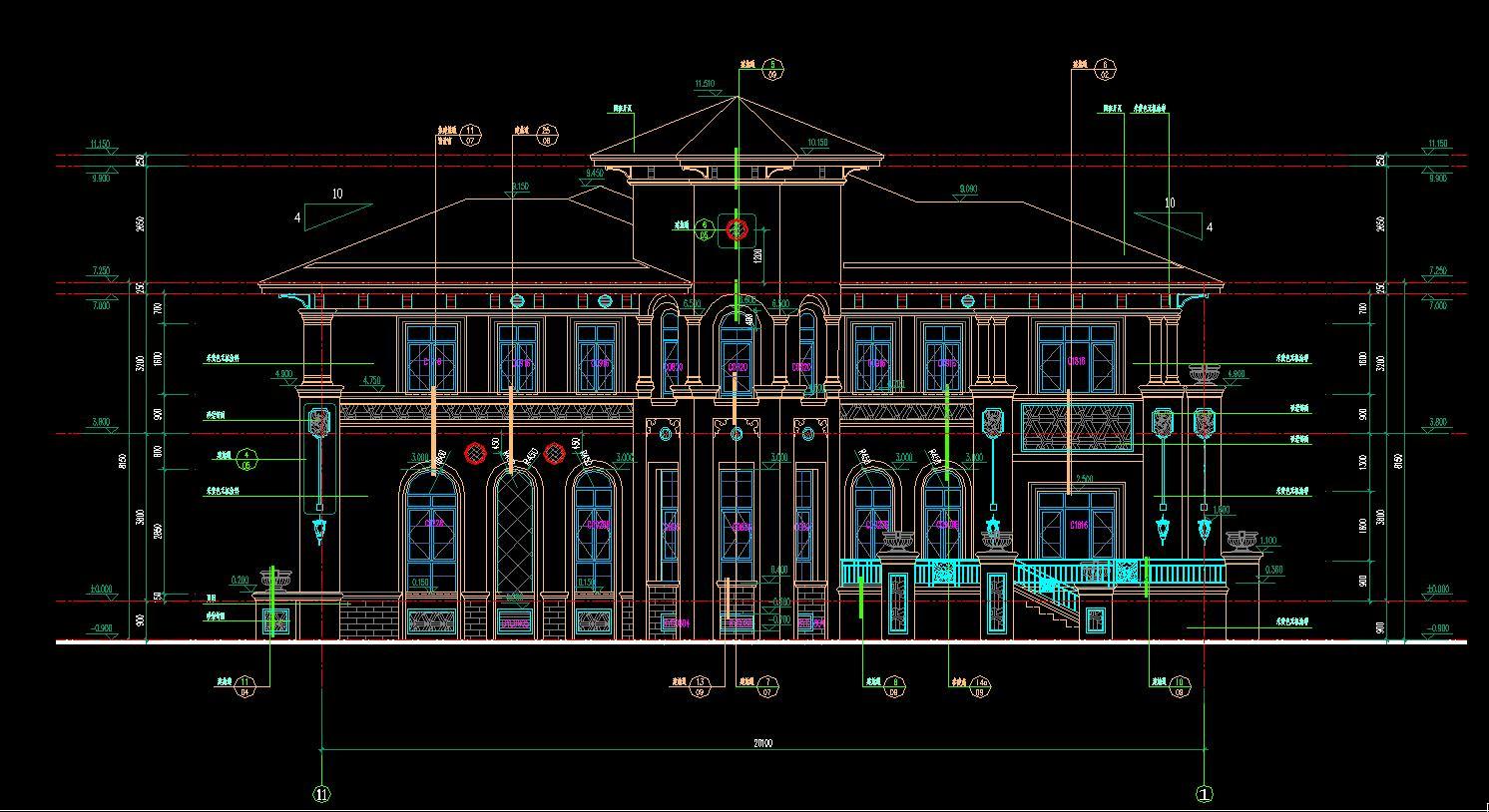 欧式奢华别墅建筑CAD施工图cad施工图下载【ID:531187488】