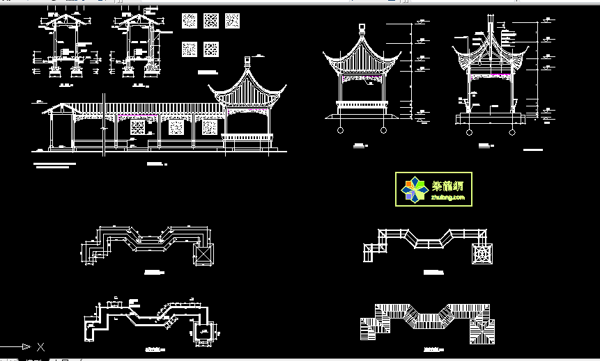 中式古建廊架長廊cad施工圖施工圖下載