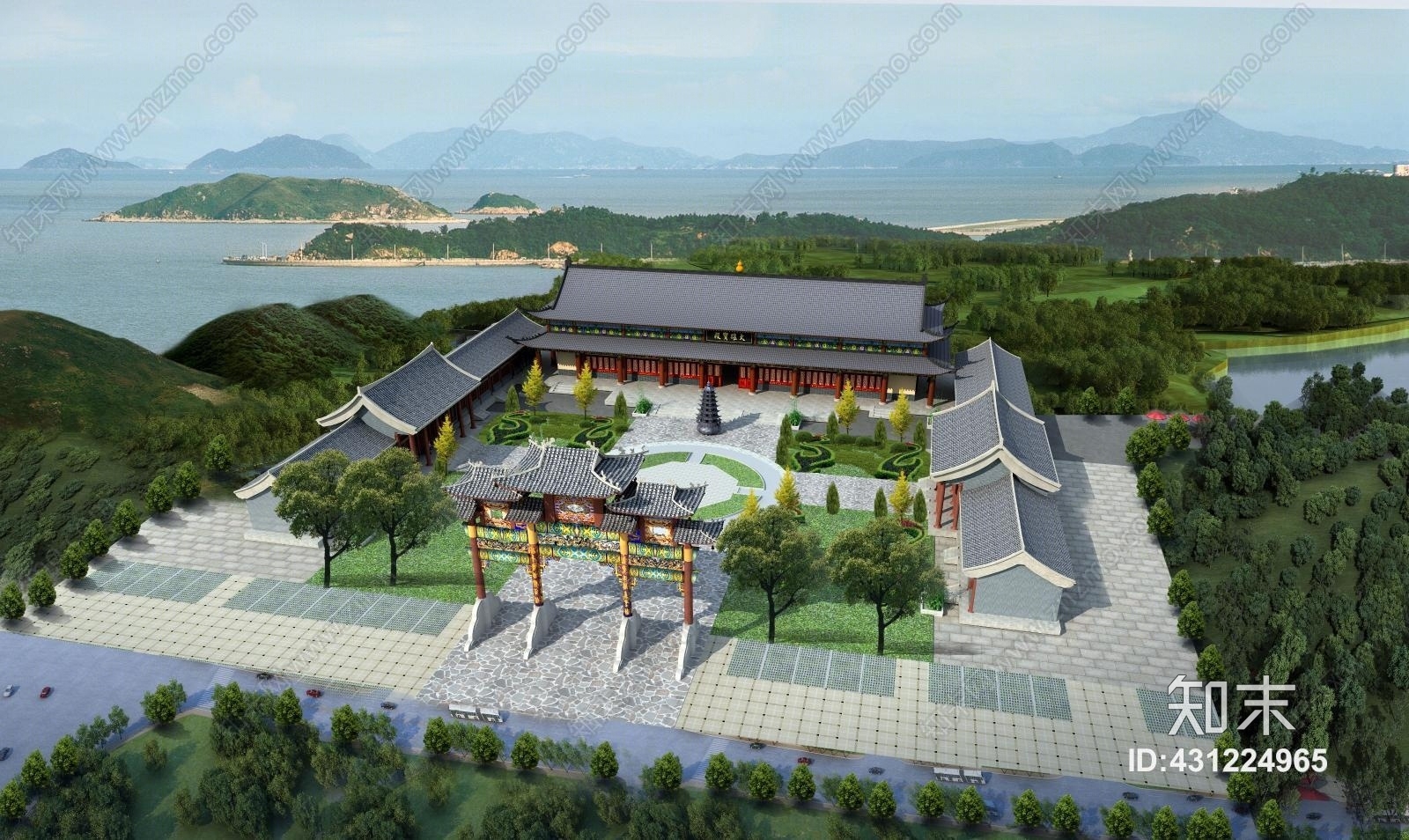 中式古建祠堂牌坊3D模型下载【ID:431224965】